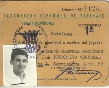 Llicència de la “Federación Española de Patinaje” del Ton Mestres jugador de 1a Catalana - Temporada 1962-1963
